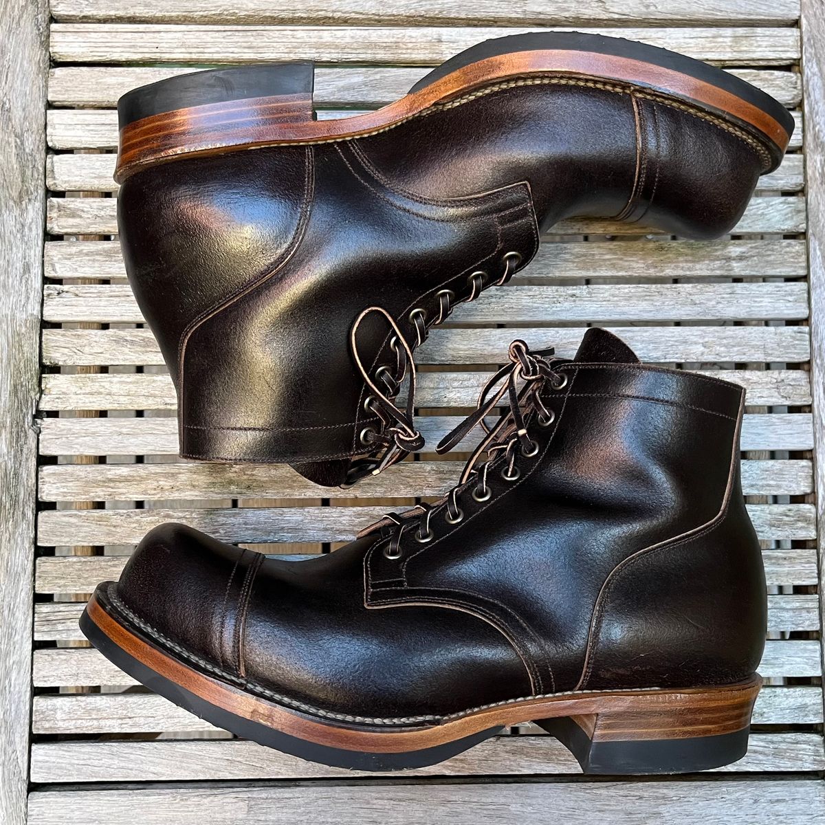Photo by DesperadoUnderTheEaves on November 4, 2025 of the Viberg Service Boot in Horween Brown Waxed Flesh.