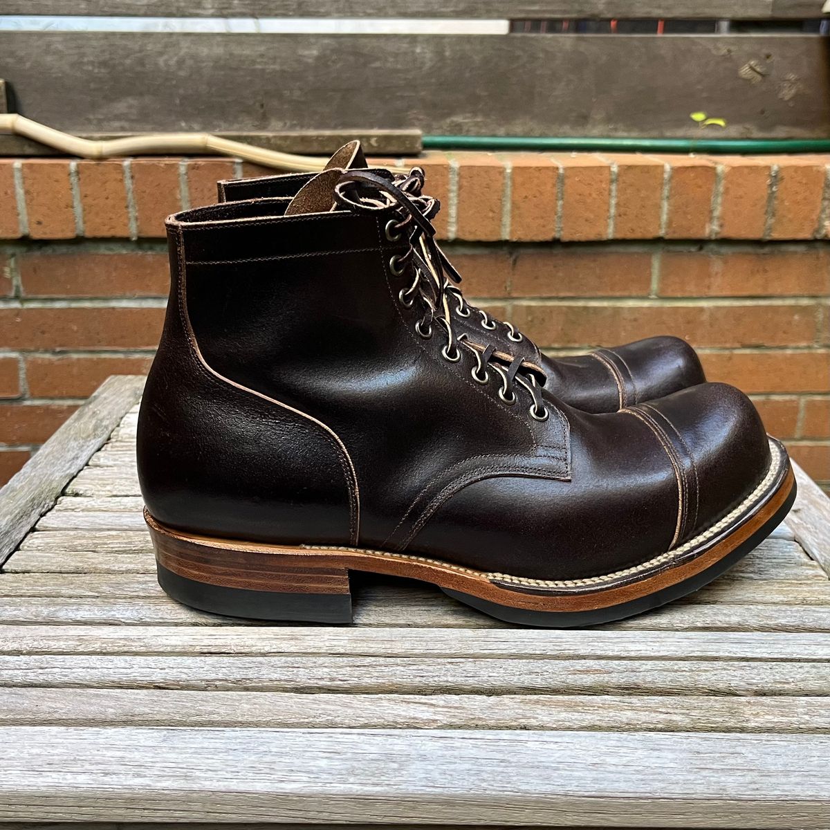 Photo by DesperadoUnderTheEaves on November 4, 2025 of the Viberg Service Boot in Horween Brown Waxed Flesh.