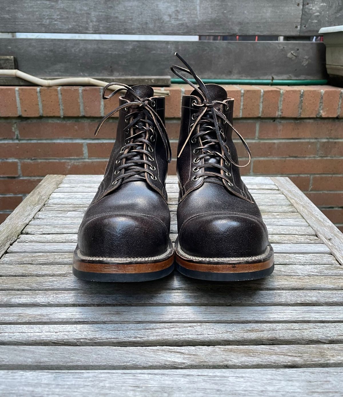 Photo by DesperadoUnderTheEaves on December 4, 2025 of the Viberg Service Boot in Horween Brown Waxed Flesh.