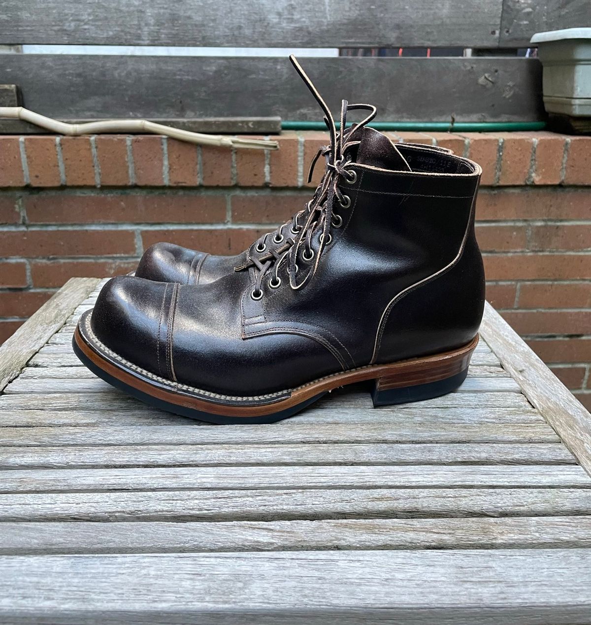 Photo by DesperadoUnderTheEaves on December 4, 2025 of the Viberg Service Boot in Horween Brown Waxed Flesh.