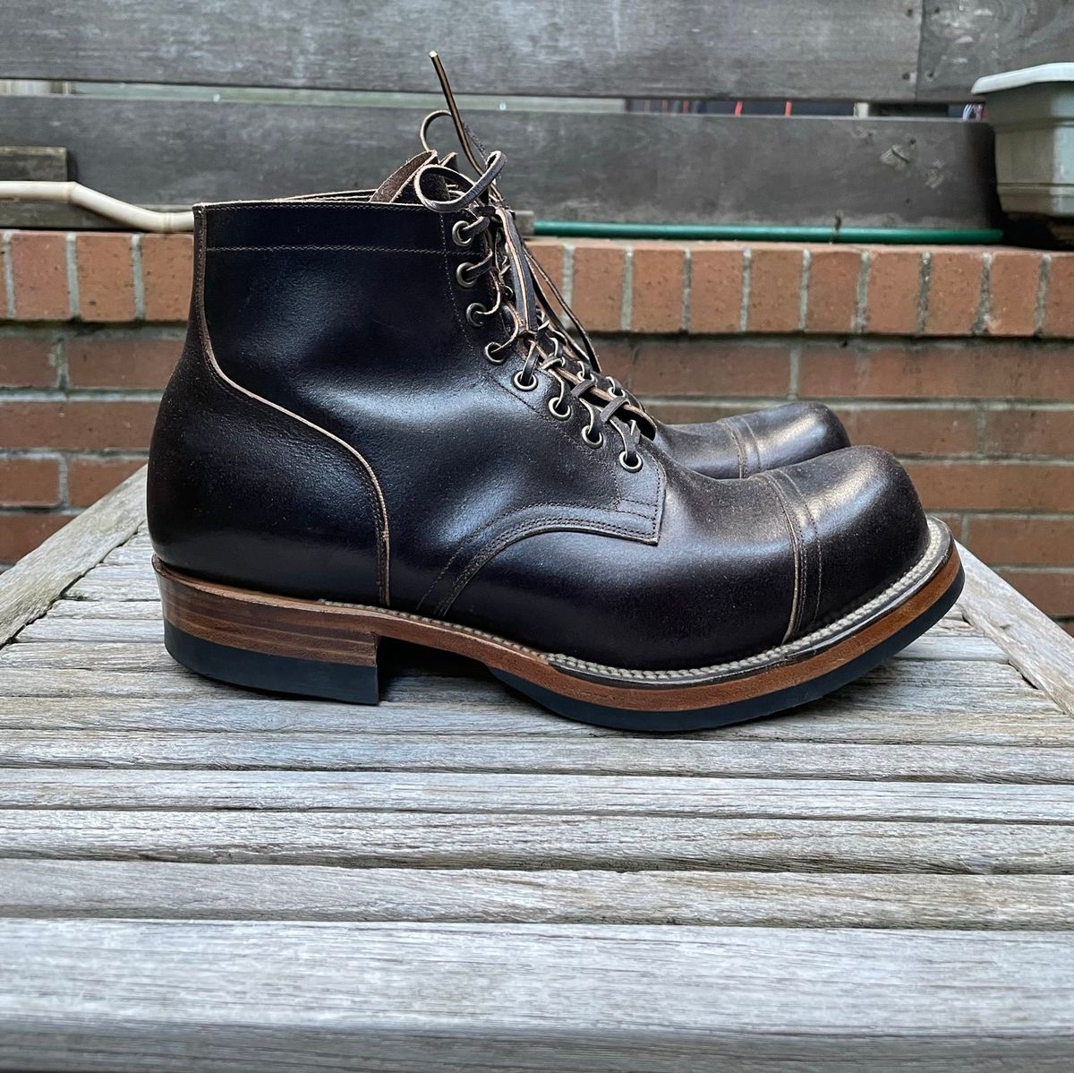 Photo by DesperadoUnderTheEaves on December 4, 2025 of the Viberg Service Boot in Horween Brown Waxed Flesh.