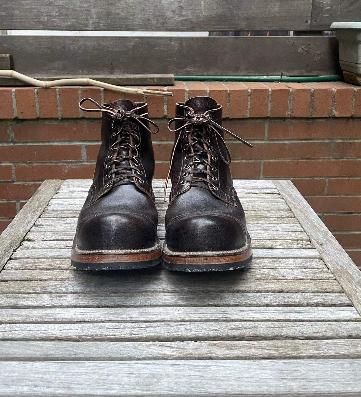 Photo by DesperadoUnderTheEaves on January 3, 2026 of the Viberg Service Boot in Horween Brown Waxed Flesh.