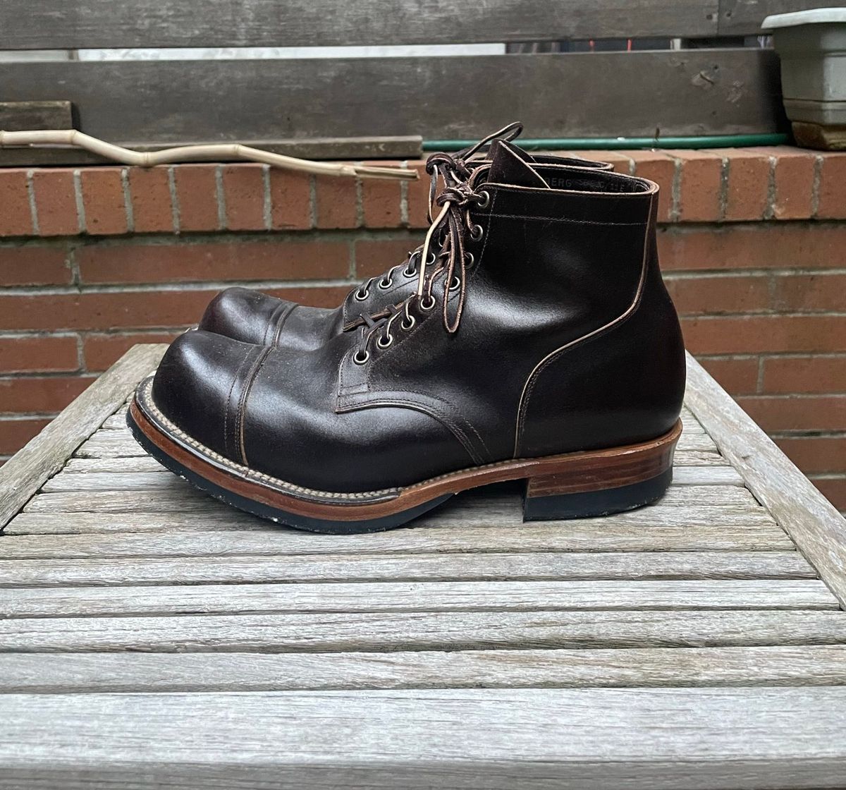 Photo by DesperadoUnderTheEaves on January 3, 2026 of the Viberg Service Boot in Horween Brown Waxed Flesh.