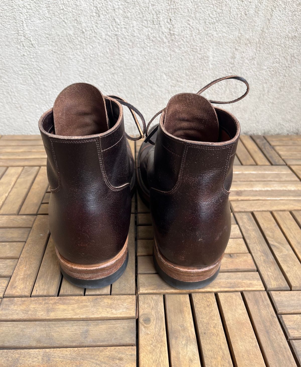 Photo by DesperadoUnderTheEaves on April 5, 2026 of the Viberg Service Boot in Horween Brown Waxed Flesh.
