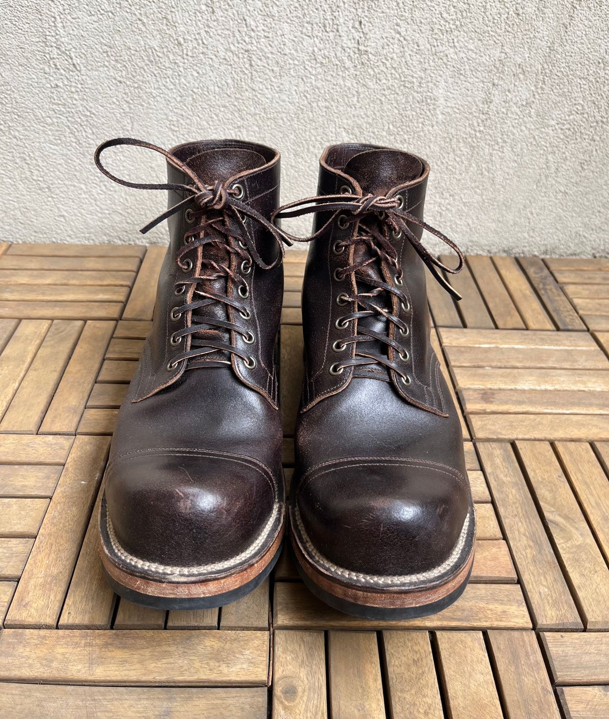 Photo by DesperadoUnderTheEaves on April 5, 2026 of the Viberg Service Boot in Horween Brown Waxed Flesh.