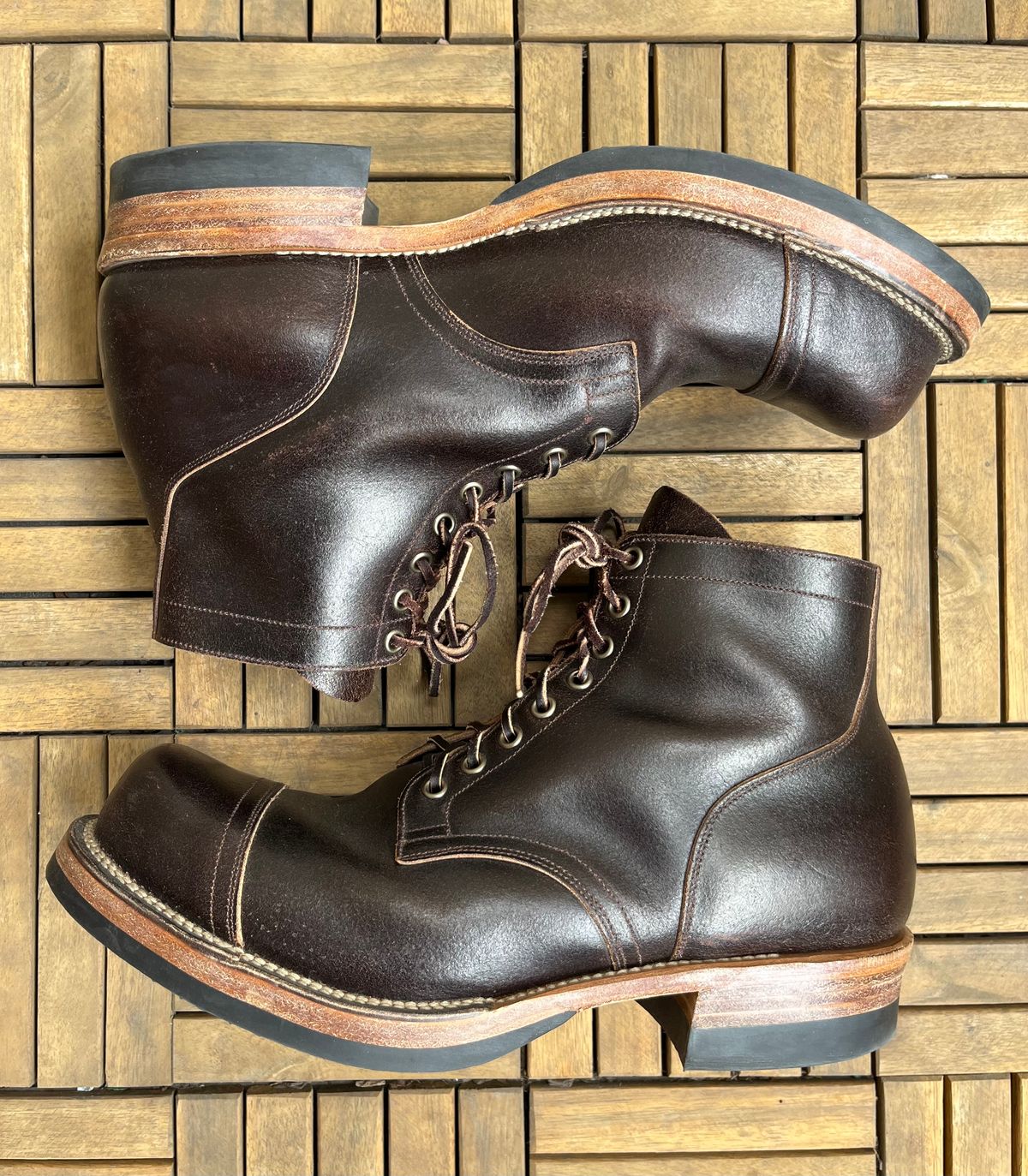 Photo by DesperadoUnderTheEaves on April 5, 2026 of the Viberg Service Boot in Horween Brown Waxed Flesh.