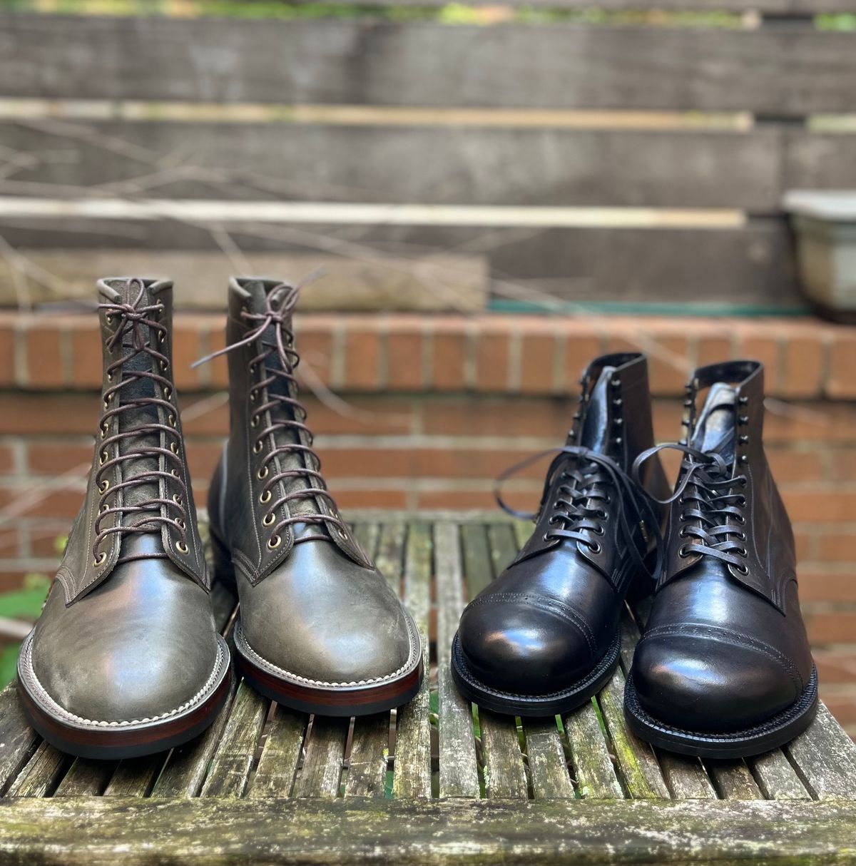 Photo by DesperadoUnderTheEaves on October 4, 2024 of the Black Sign Army Last Mid Cut Dress Boot in Black Kangaroo (Made in Italy).