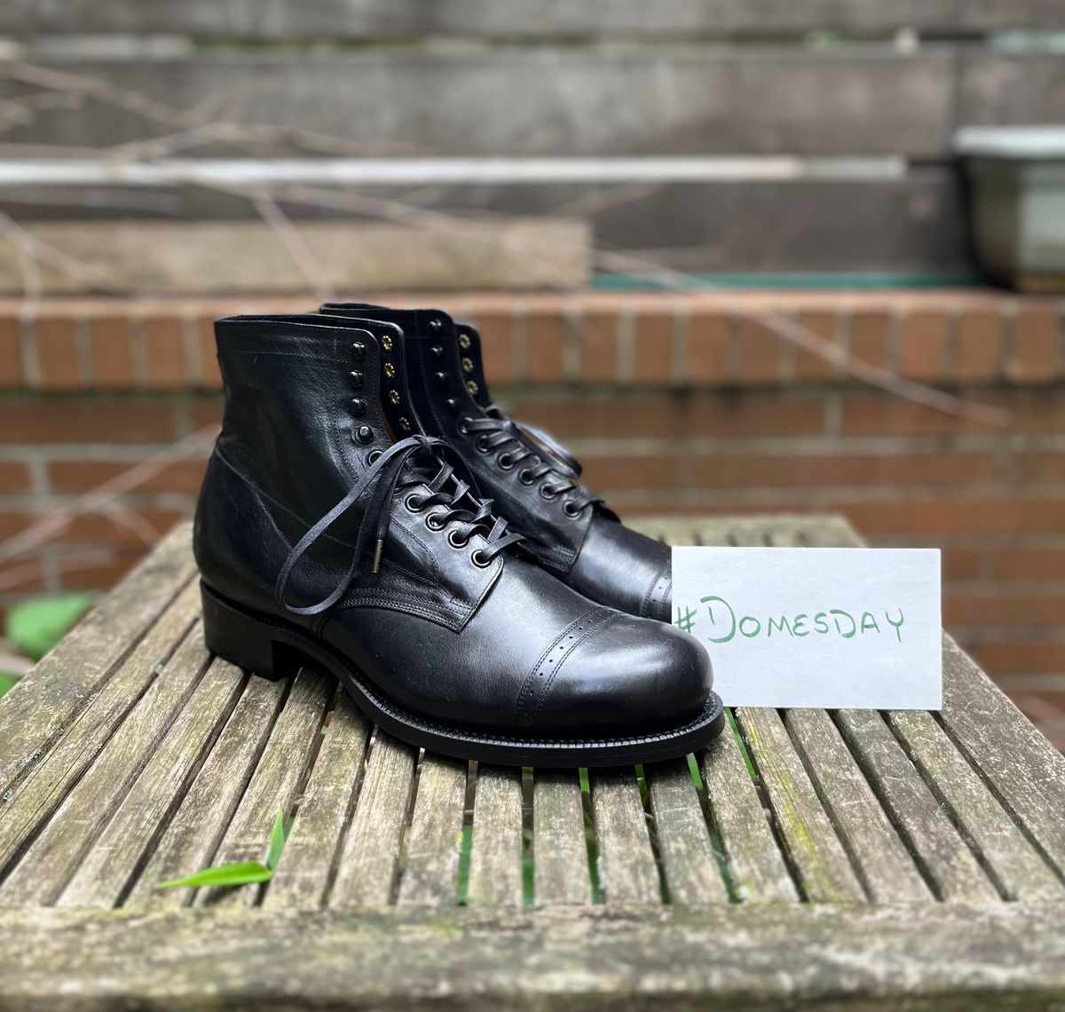 Photo by DesperadoUnderTheEaves on October 4, 2024 of the Black Sign Army Last Mid Cut Dress Boot in Black Kangaroo (Made in Italy).