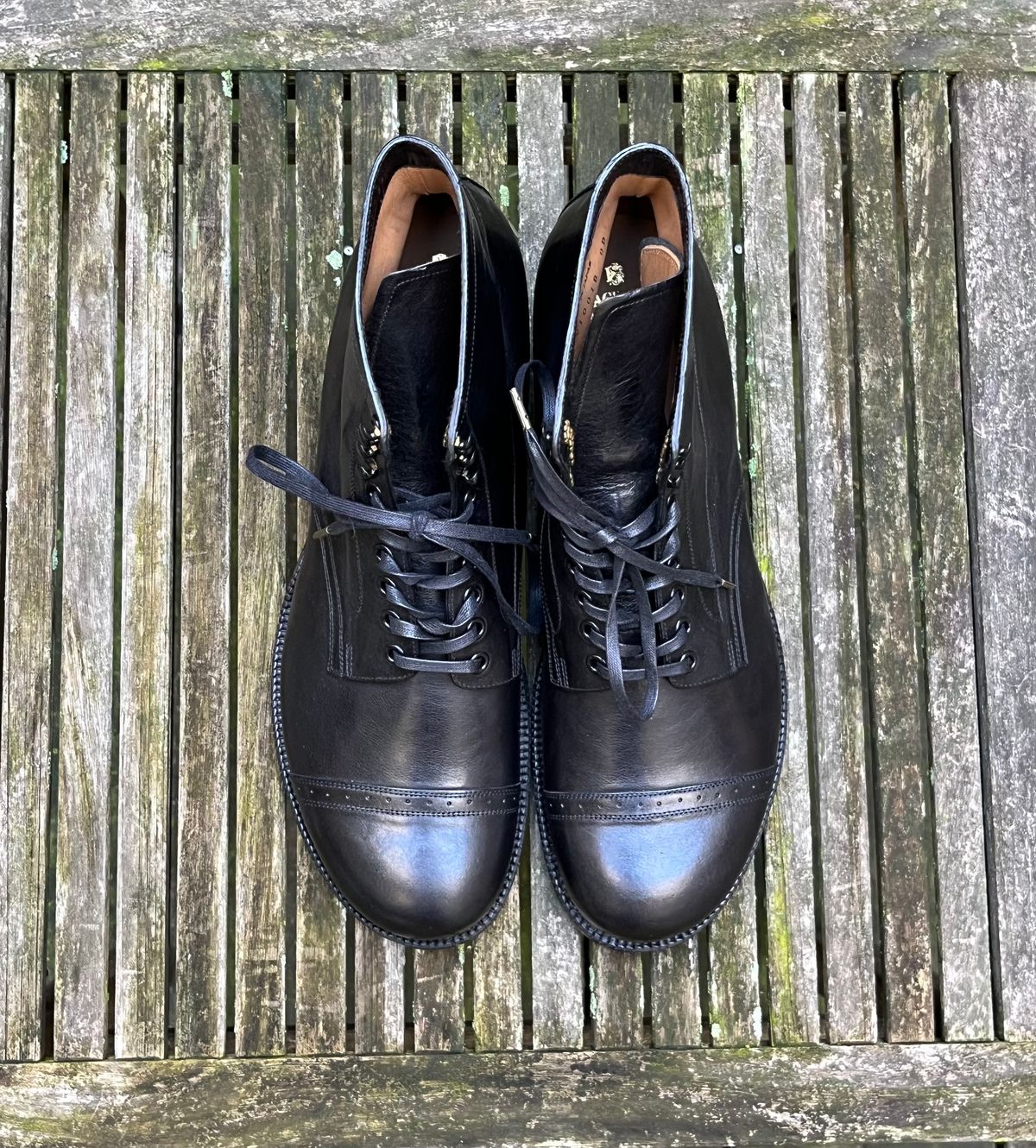 Photo by DesperadoUnderTheEaves on October 4, 2024 of the Black Sign Army Last Mid Cut Dress Boot in Black Kangaroo (Made in Italy).