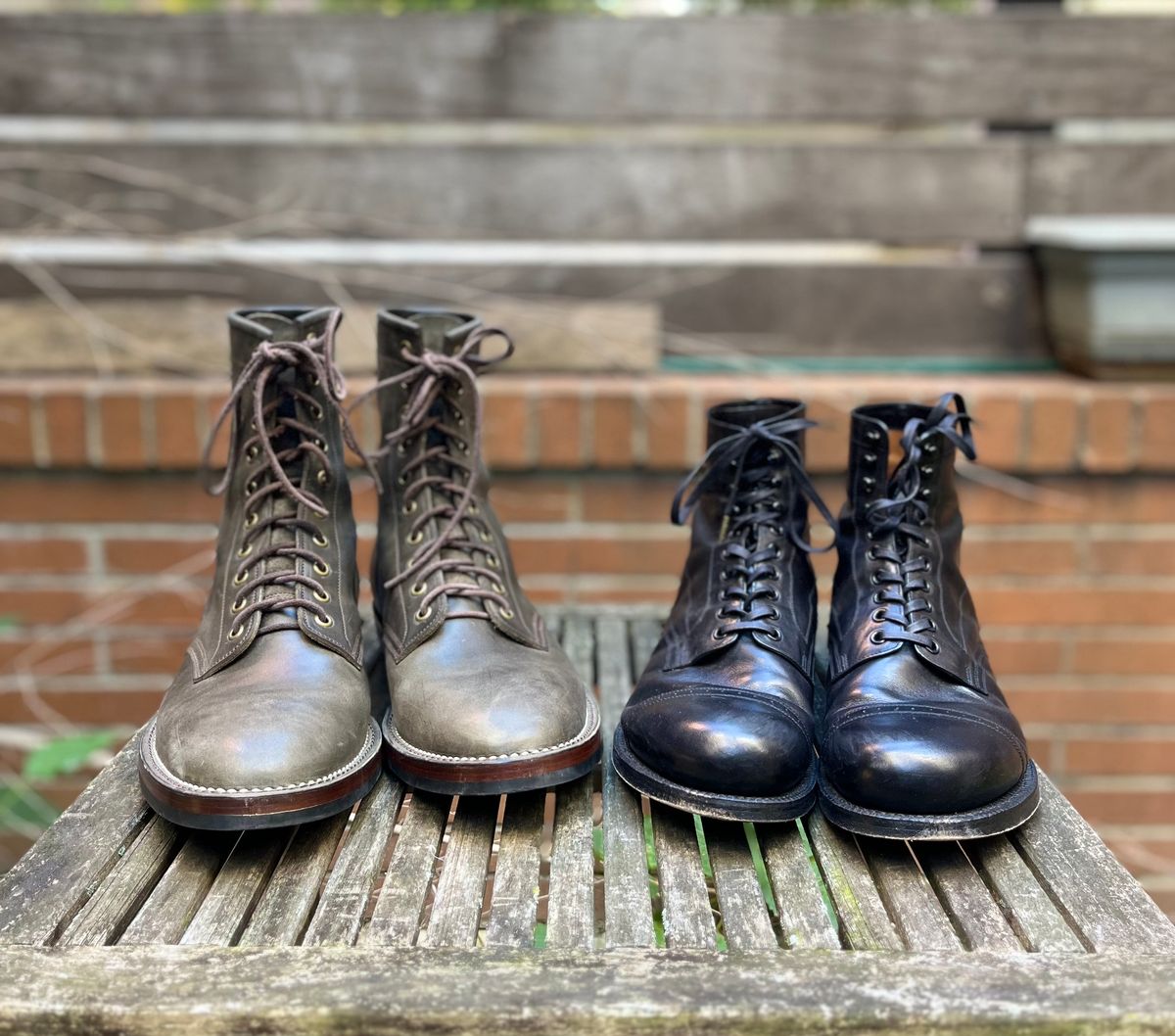 Photo by DesperadoUnderTheEaves on November 5, 2024 of the Black Sign Army Last Mid Cut Dress Boot in Black Kangaroo (Made in Italy).