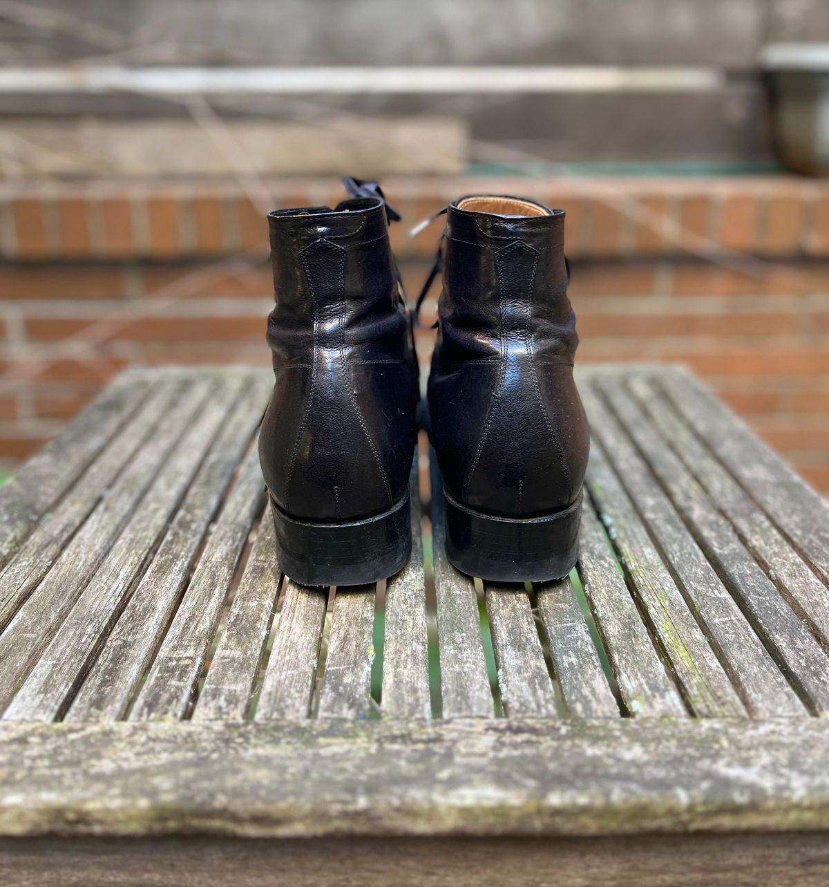 Photo by DesperadoUnderTheEaves on November 5, 2024 of the Black Sign Army Last Mid Cut Dress Boot in Black Kangaroo (Made in Italy).