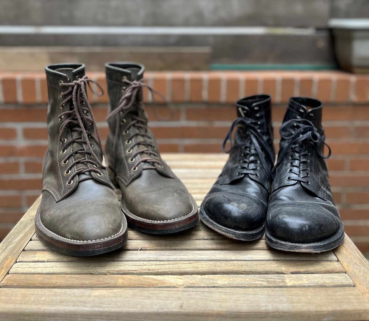 Photo by DesperadoUnderTheEaves on March 5, 2025 of the Black Sign Army Last Mid Cut Dress Boot in Black Kangaroo (Made in Italy).