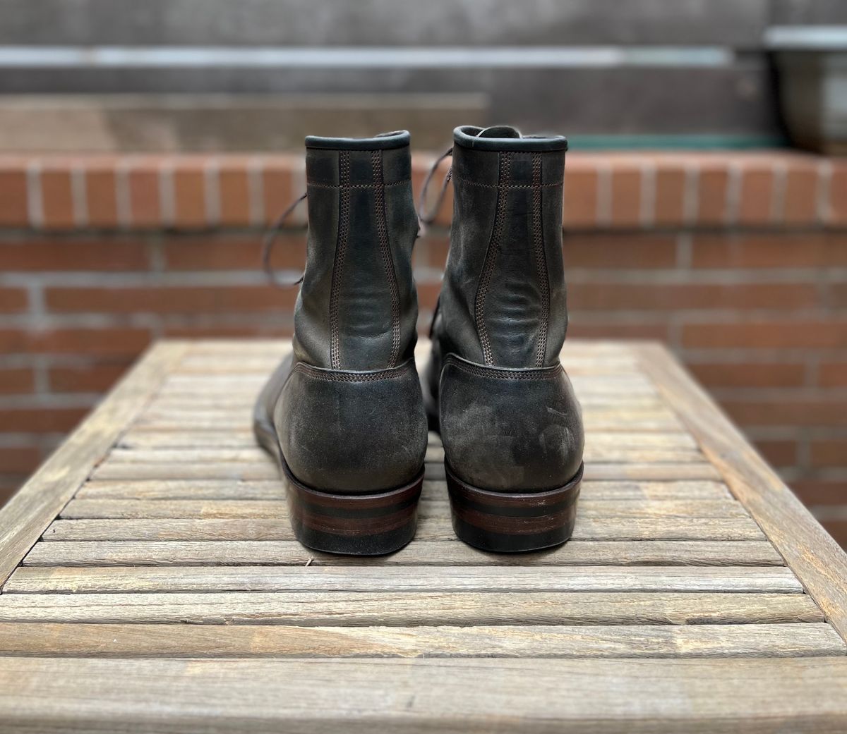 Photo by DesperadoUnderTheEaves on March 5, 2025 of the Onderhoud SVC02 Packer Boot in Maryam Waxed Salvia Horsebutt.