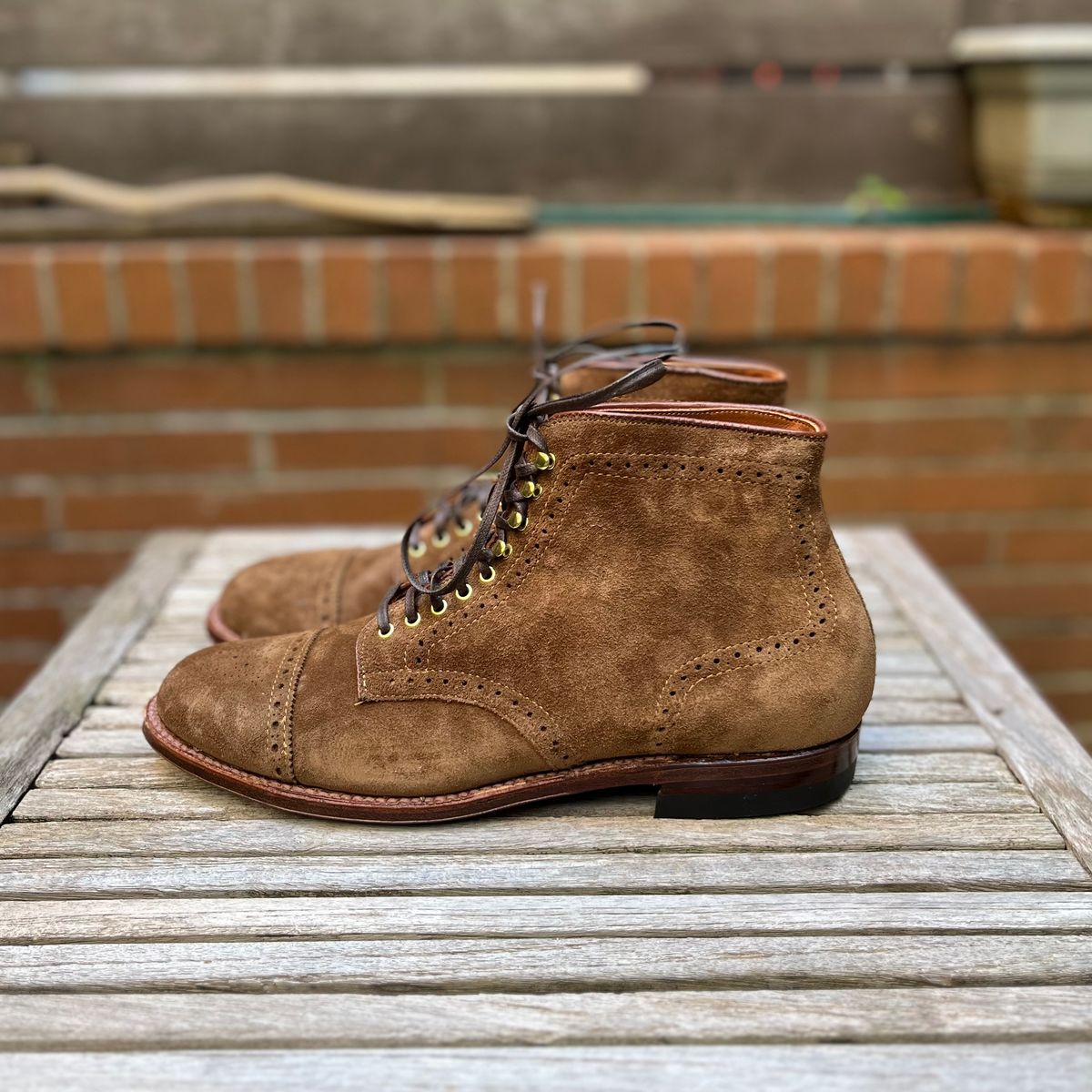 Photo by DesperadoUnderTheEaves on October 2, 2025 of the Alden Wingtip Boot in Snuff Suede.