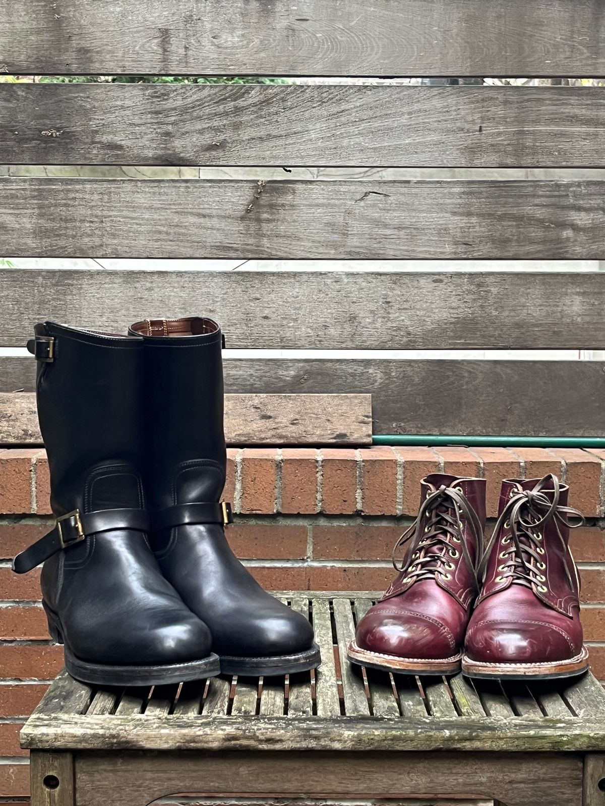 Photo by DesperadoUnderTheEaves on December 4, 2023 of the Viberg Service Boot BCT in Horween Color 8 Chromexcel.