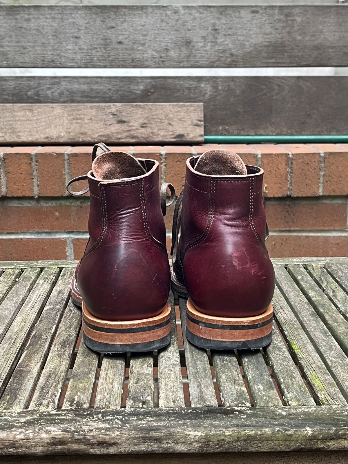 Photo by DesperadoUnderTheEaves on December 4, 2023 of the Viberg Service Boot BCT in Horween Color 8 Chromexcel.