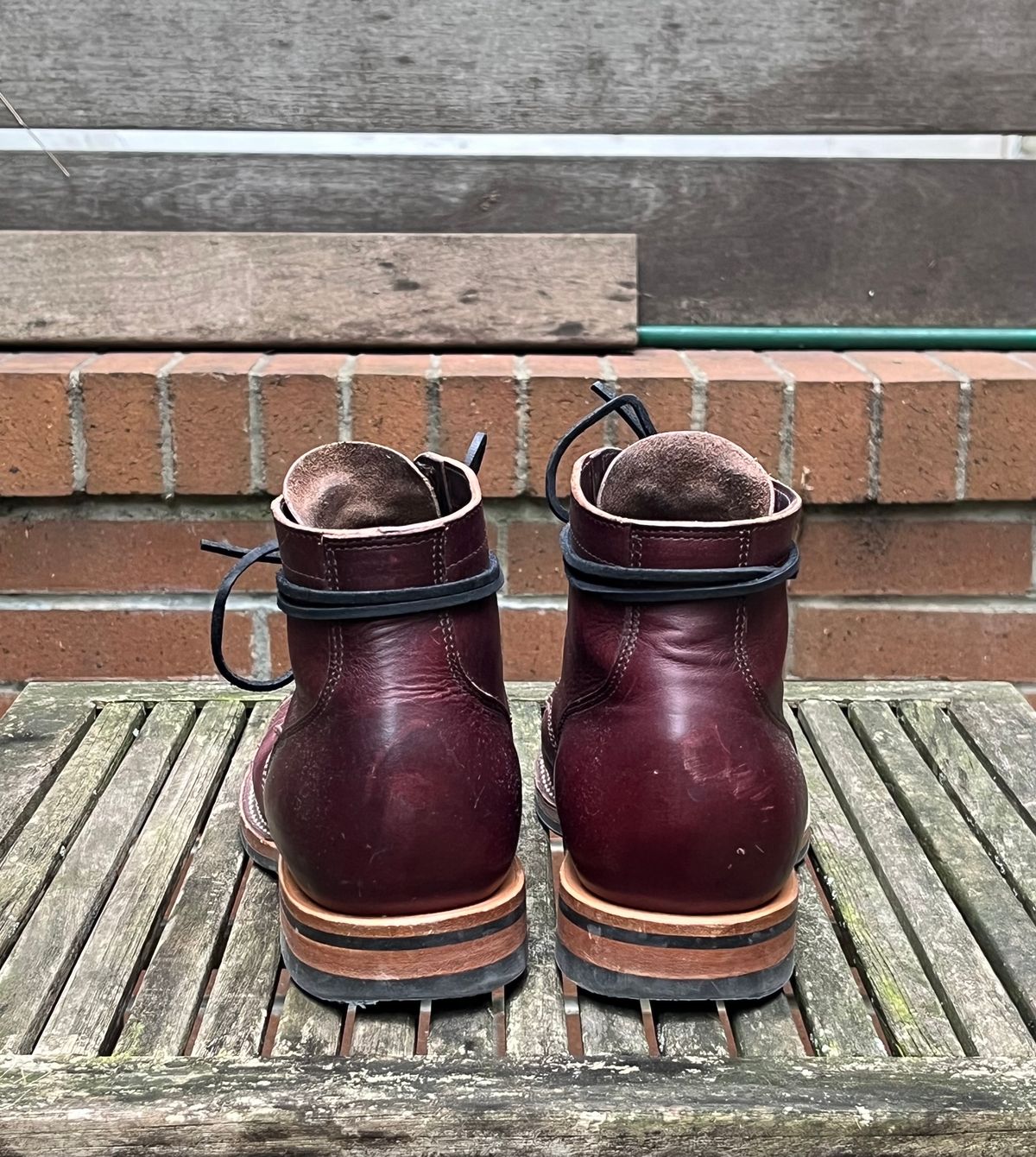 Photo by DesperadoUnderTheEaves on February 1, 2024 of the Viberg Service Boot BCT in Horween Color 8 Chromexcel.