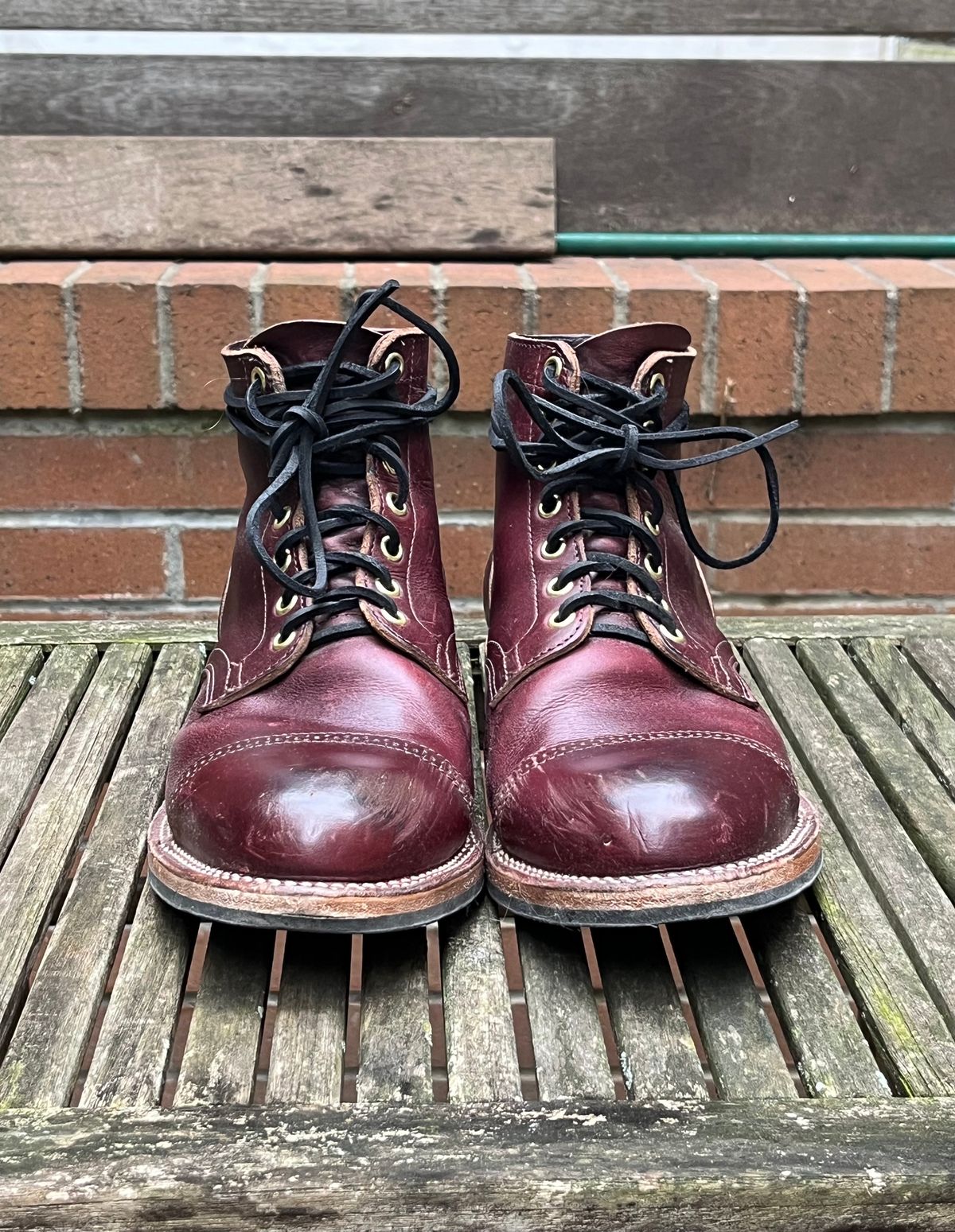 Photo by DesperadoUnderTheEaves on February 1, 2024 of the Viberg Service Boot BCT in Horween Color 8 Chromexcel.