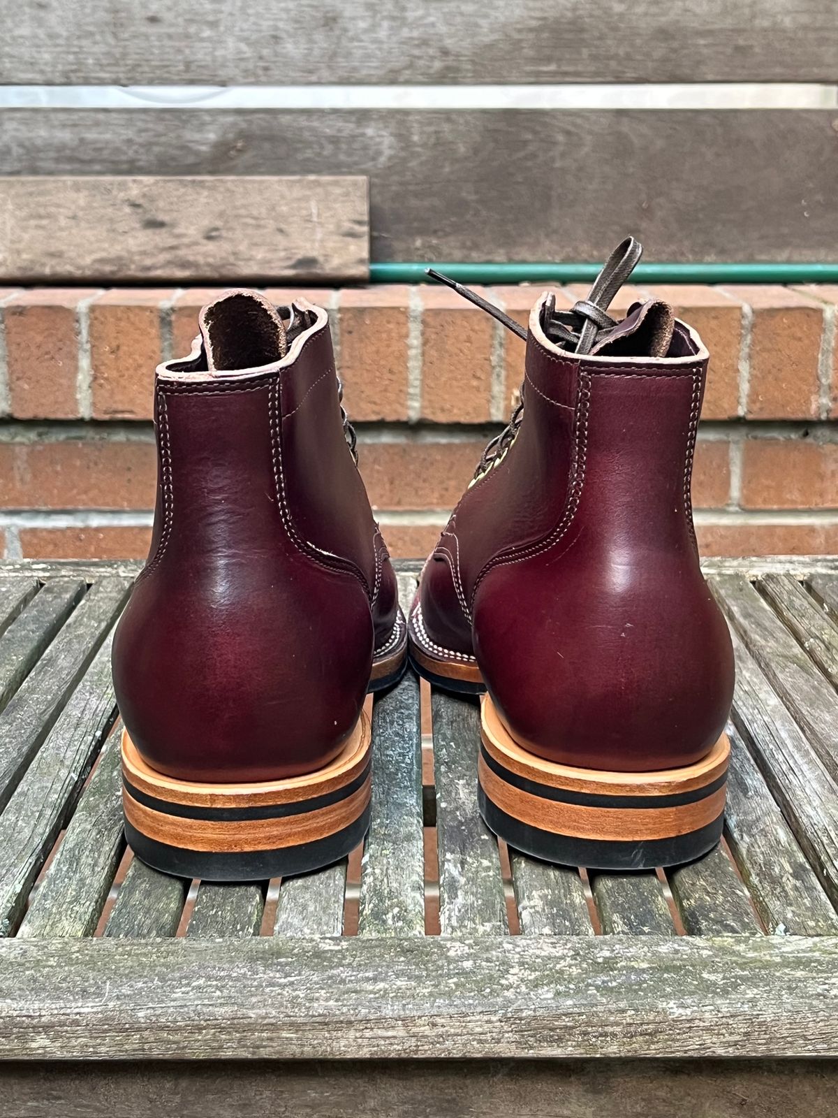 Photo by DesperadoUnderTheEaves on November 9, 2023 of the Viberg Service Boot BCT in Horween Color 8 Chromexcel.