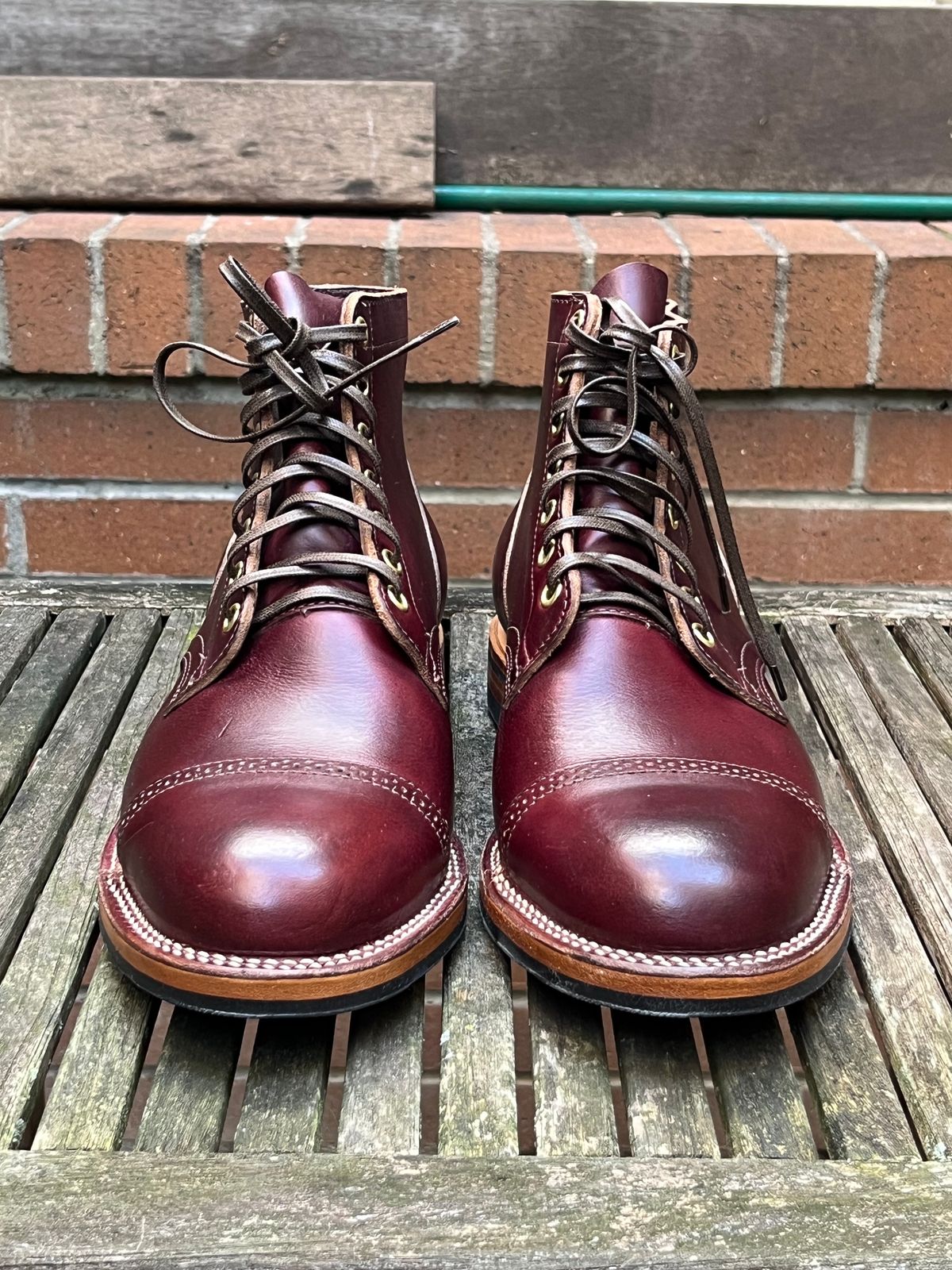 Photo by DesperadoUnderTheEaves on November 9, 2023 of the Viberg Service Boot BCT in Horween Color 8 Chromexcel.