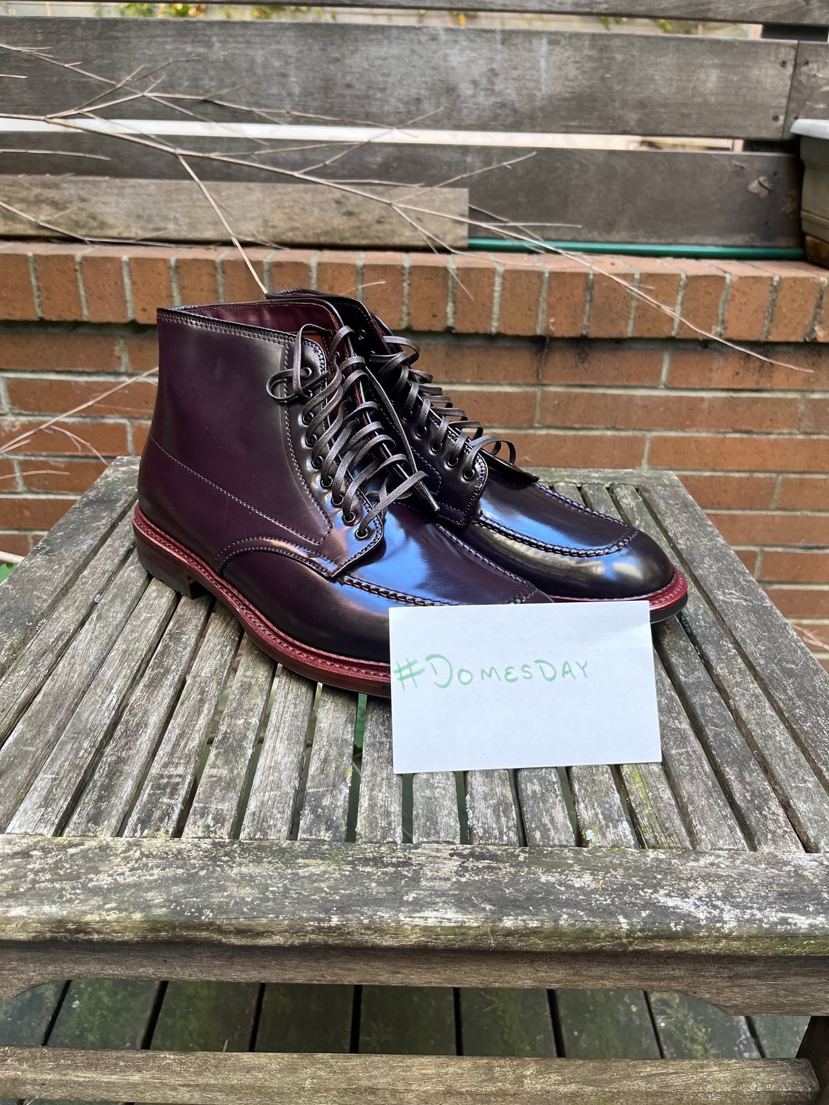 Photo by DesperadoUnderTheEaves on October 16, 2024 of the Alden Indy Boot in Horween Color 8 Shell Cordovan.