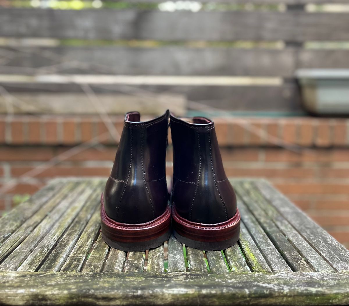 Photo by DesperadoUnderTheEaves on November 5, 2024 of the Alden Indy Boot in Horween Color 8 Shell Cordovan.