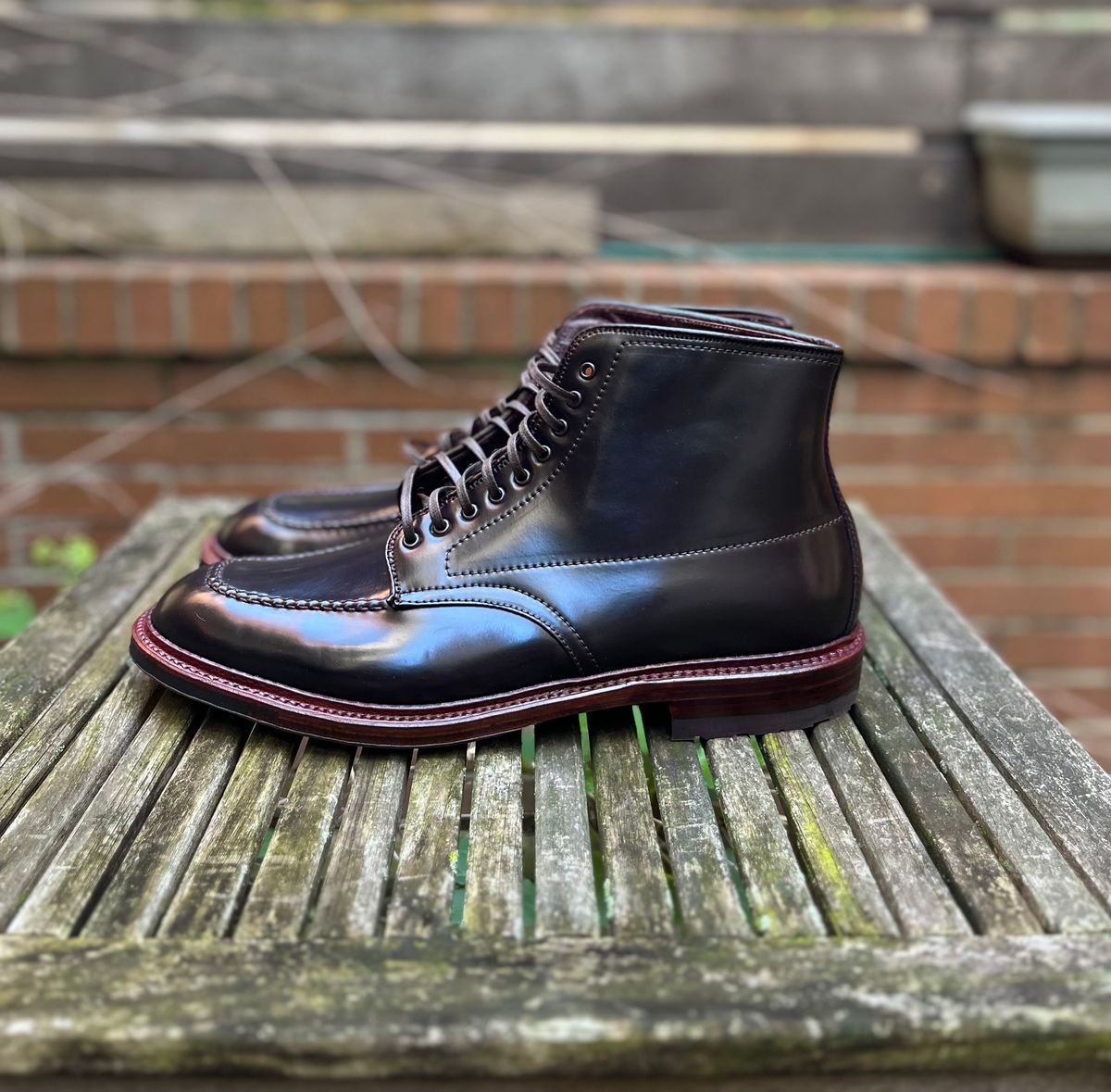 Photo by DesperadoUnderTheEaves on November 5, 2024 of the Alden Indy Boot in Horween Color 8 Shell Cordovan.