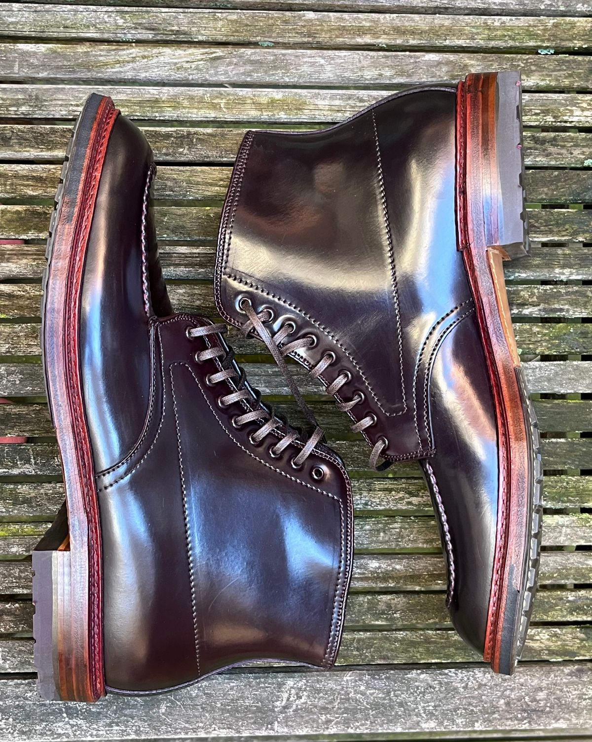 Photo by DesperadoUnderTheEaves on November 5, 2024 of the Alden Indy Boot in Horween Color 8 Shell Cordovan.
