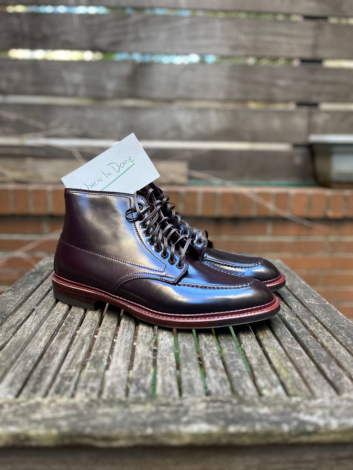 Photo by DesperadoUnderTheEaves on November 5, 2024 of the Alden Indy Boot in Horween Color 8 Shell Cordovan.