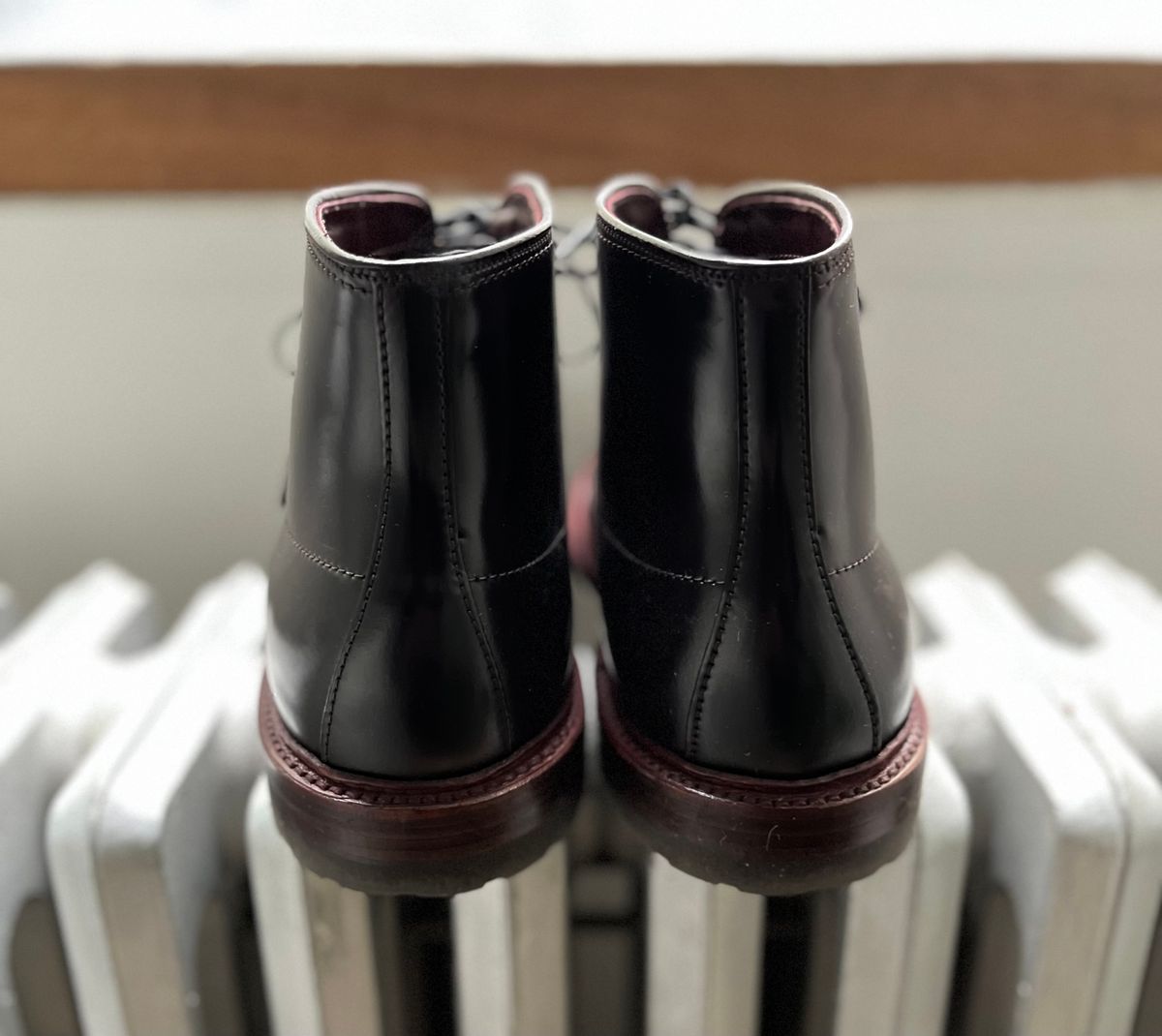Photo by DesperadoUnderTheEaves on December 6, 2024 of the Alden Indy Boot in Horween Color 8 Shell Cordovan.