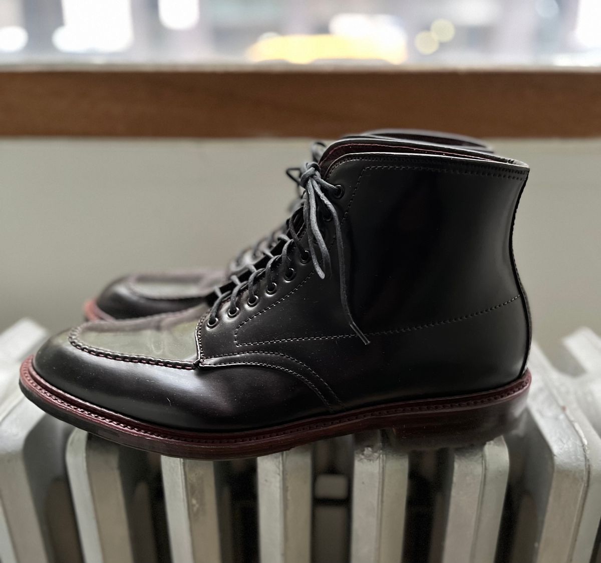Photo by DesperadoUnderTheEaves on December 6, 2024 of the Alden Indy Boot in Horween Color 8 Shell Cordovan.