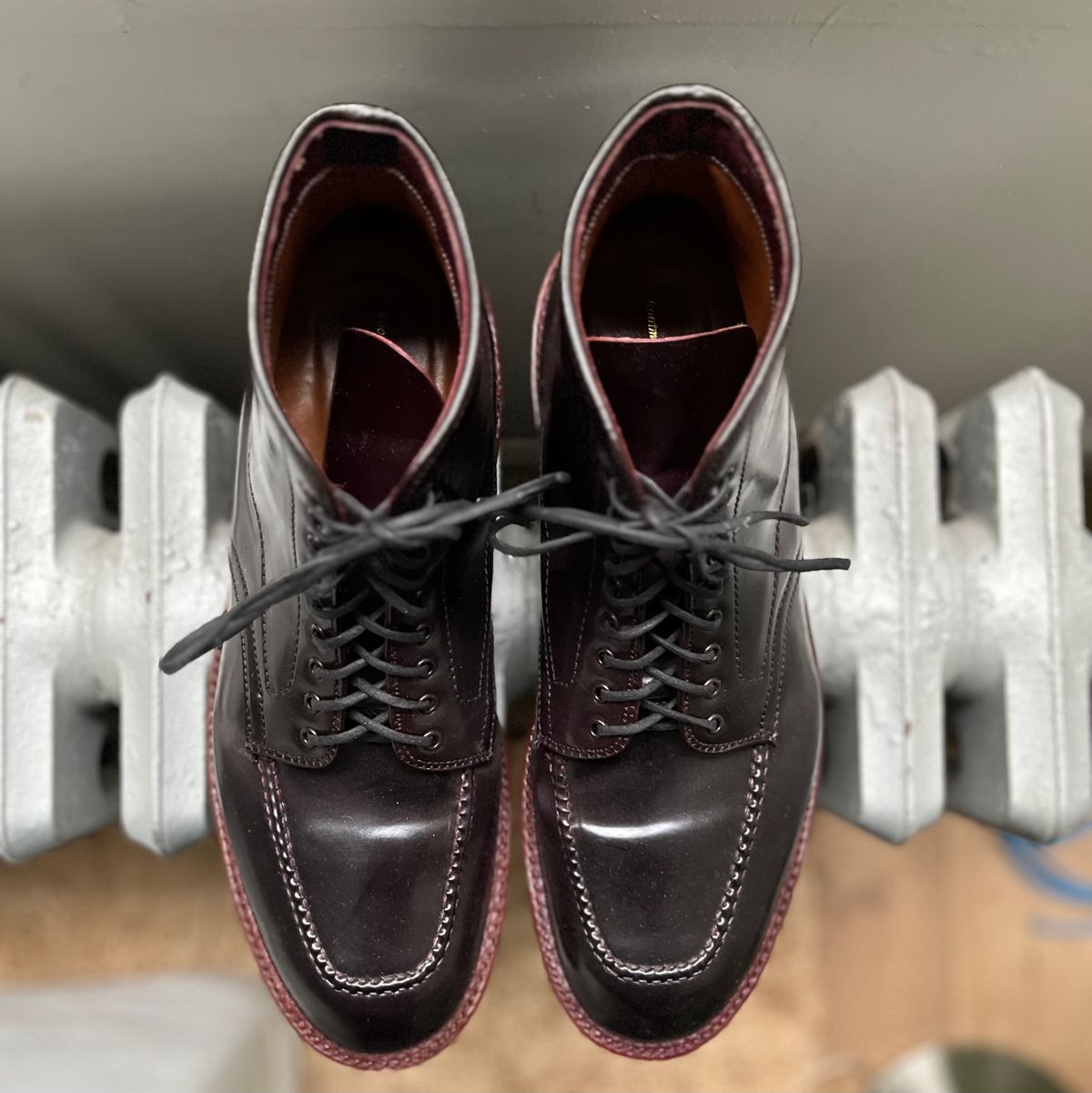 Photo by DesperadoUnderTheEaves on December 6, 2024 of the Alden Indy Boot in Horween Color 8 Shell Cordovan.