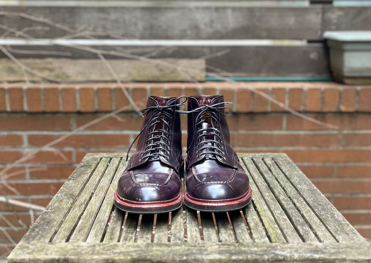 Photo by DesperadoUnderTheEaves on January 6, 2025 of the Alden Indy Boot in Horween Color 8 Shell Cordovan.