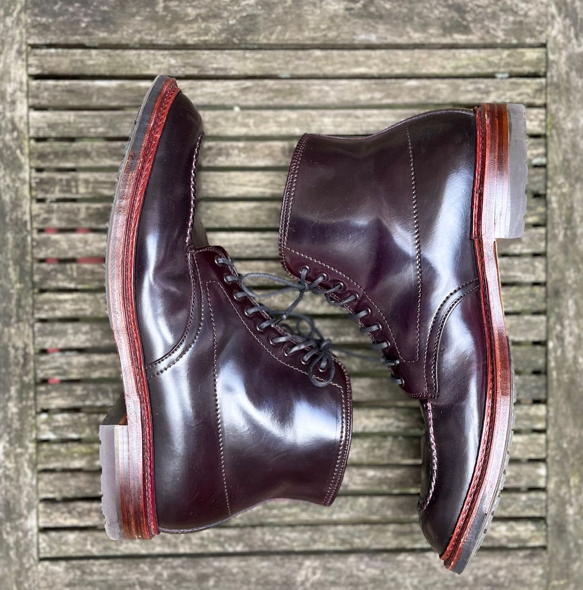 Photo by DesperadoUnderTheEaves on January 6, 2025 of the Alden Indy Boot in Horween Color 8 Shell Cordovan.