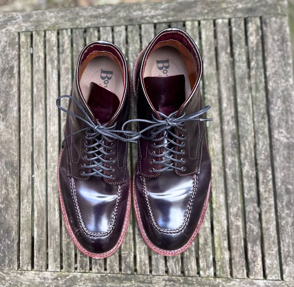 Photo by DesperadoUnderTheEaves on January 6, 2025 of the Alden Indy Boot in Horween Color 8 Shell Cordovan.