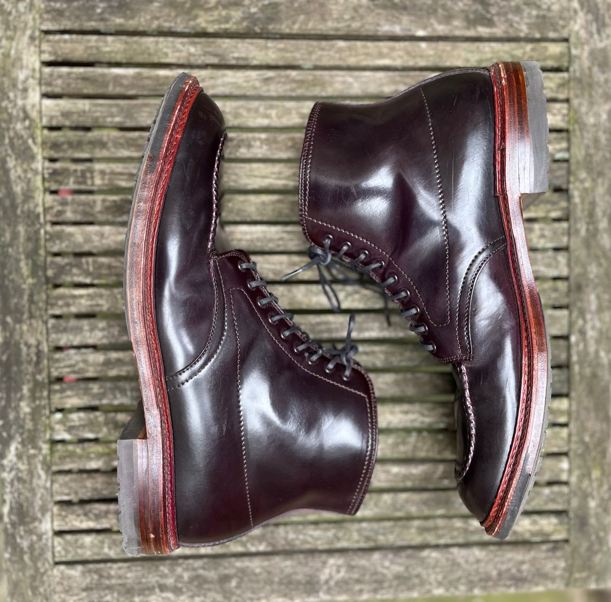 Photo by DesperadoUnderTheEaves on February 2, 2025 of the Alden Indy Boot in Horween Color 8 Shell Cordovan.
