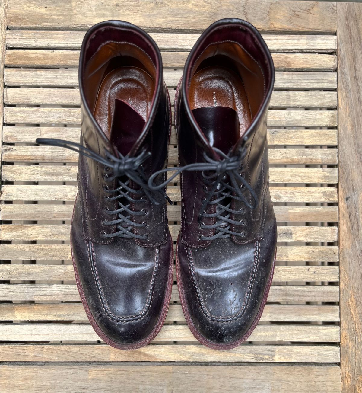 Photo by DesperadoUnderTheEaves on March 5, 2025 of the Alden Indy Boot in Horween Color 8 Shell Cordovan.