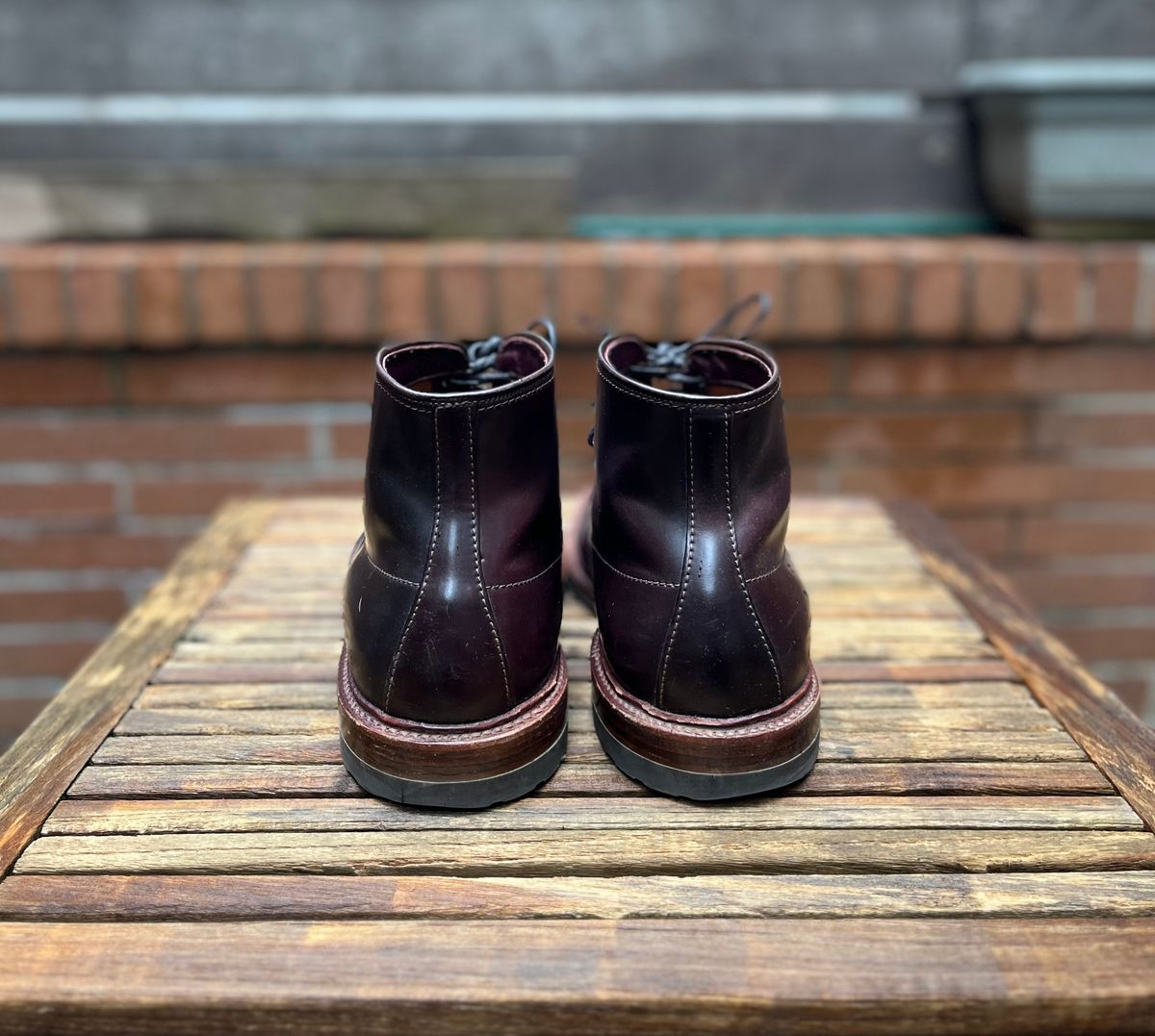 Photo by DesperadoUnderTheEaves on April 5, 2025 of the Alden Indy Boot in Horween Color 8 Shell Cordovan.