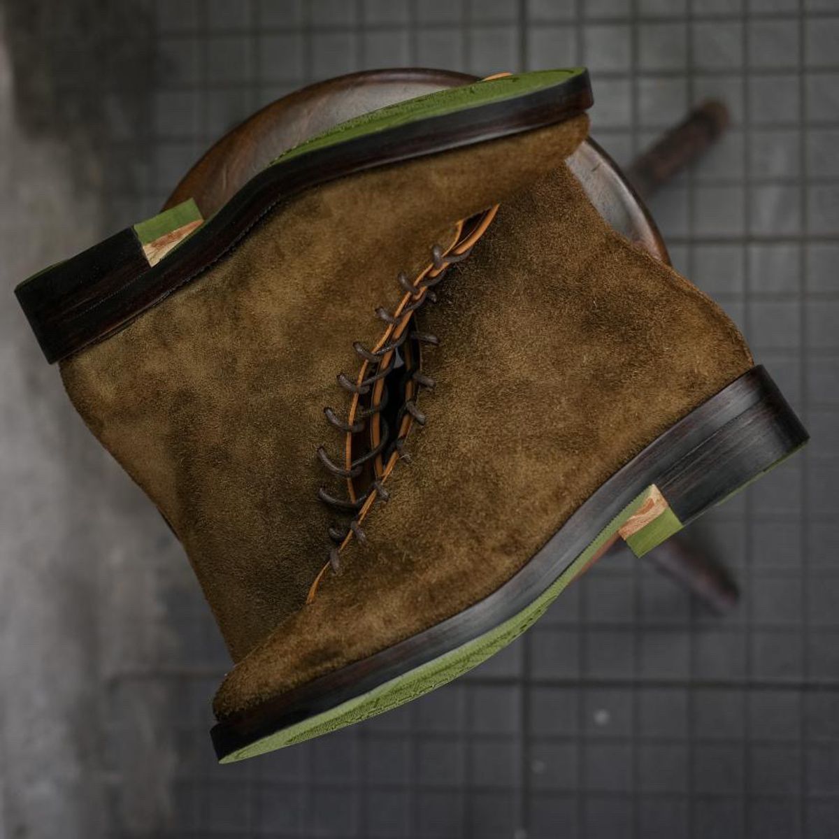 Photo by QuietRyter on November 1, 2023 of the Briselblack The Buck Wholecut Lace to Toe in C.F. Stead Polo Brown Janus Calf Suede.