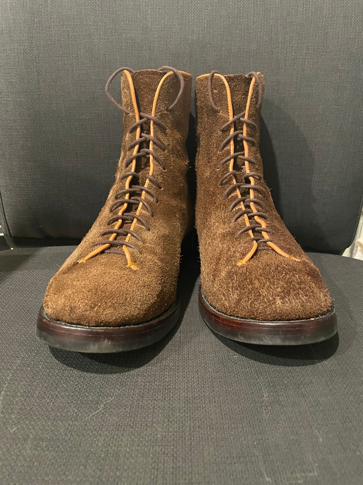 Photo by QuietRyter on December 5, 2023 of the Briselblack The Buck Wholecut Lace to Toe in C.F. Stead Polo Brown Janus Calf Suede.