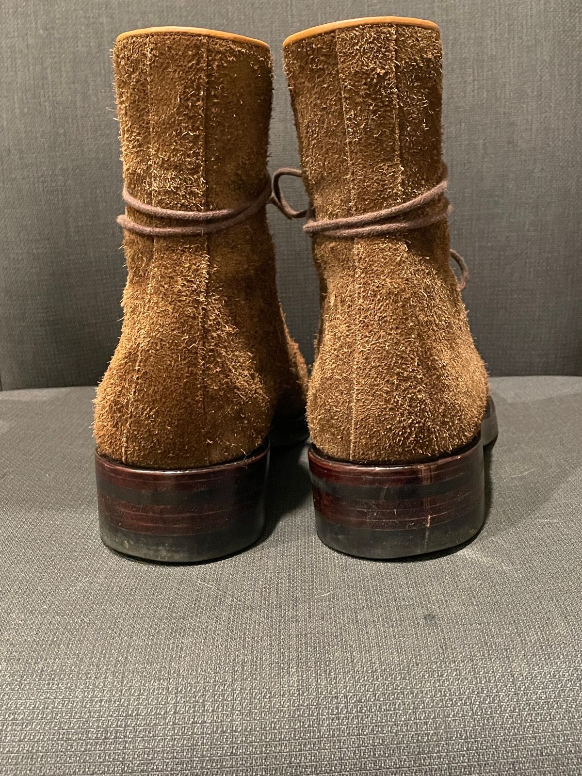 Photo by QuietRyter on January 6, 2024 of the Briselblack The Buck Wholecut Lace to Toe in C.F. Stead Polo Brown Janus Calf Suede.