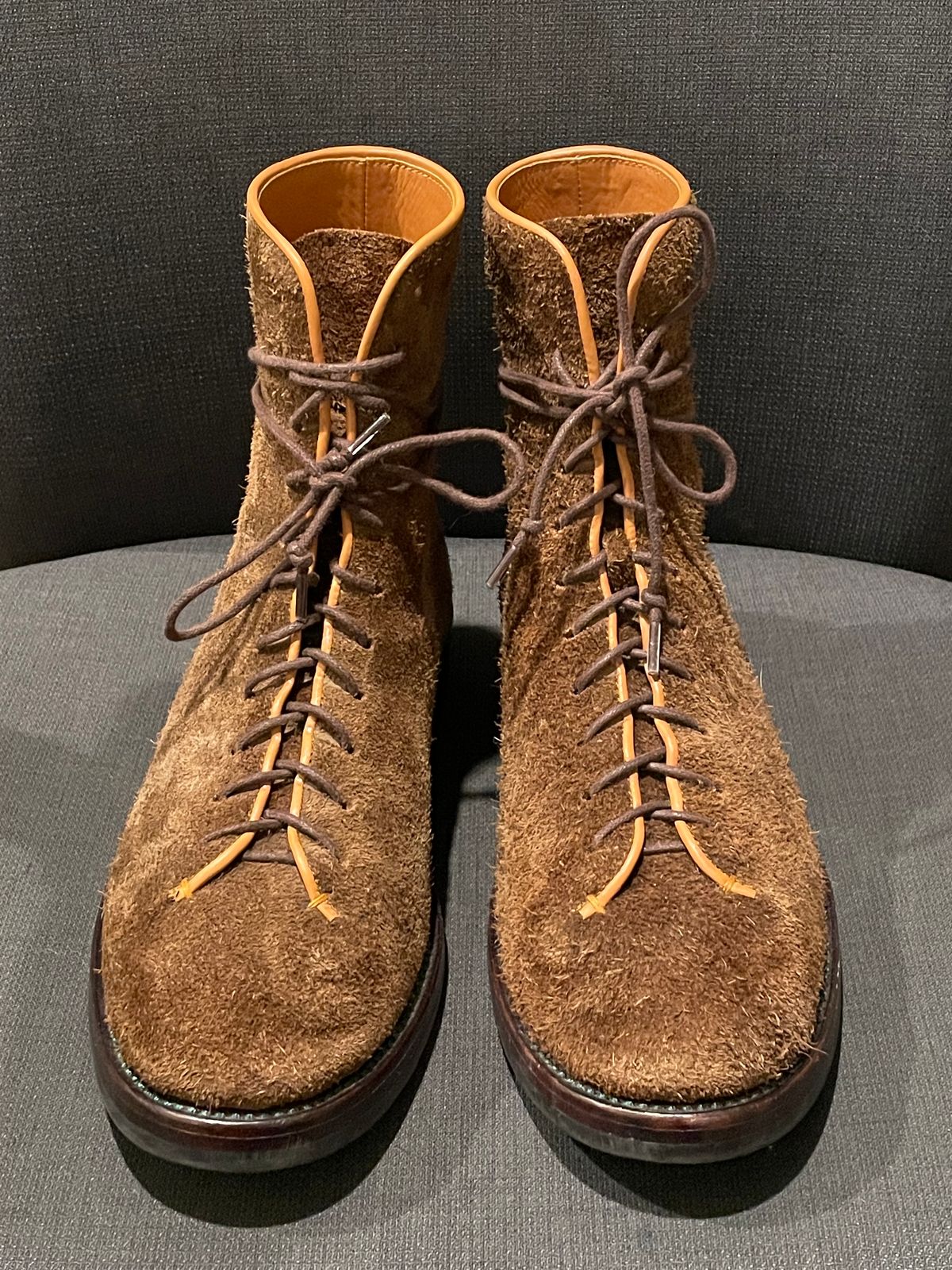 Photo by QuietRyter on January 6, 2024 of the Briselblack The Buck Wholecut Lace to Toe in C.F. Stead Polo Brown Janus Calf Suede.