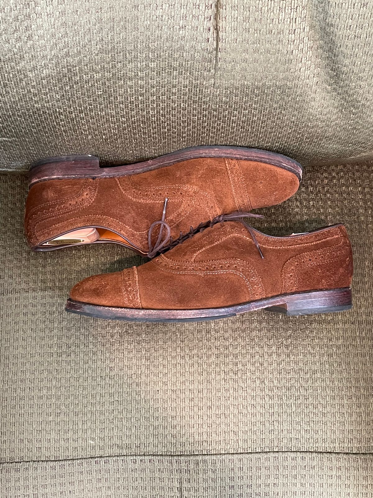 Photo by QuietRyter on October 1, 2023 of the Allen Edmonds Strand in Snuff Brown Suede.