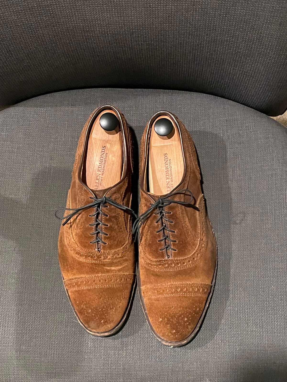 Photo by QuietRyter on January 6, 2024 of the Allen Edmonds Strand in Snuff Brown Suede.