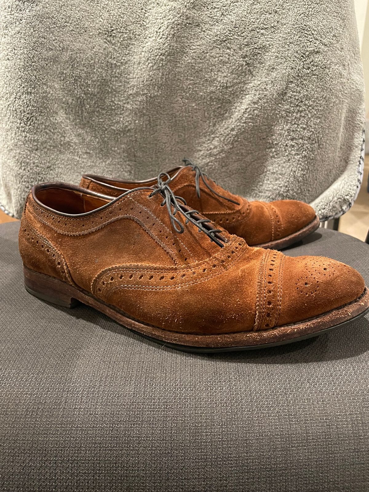 Photo by QuietRyter on March 6, 2024 of the Allen Edmonds Strand in Snuff Brown Suede.