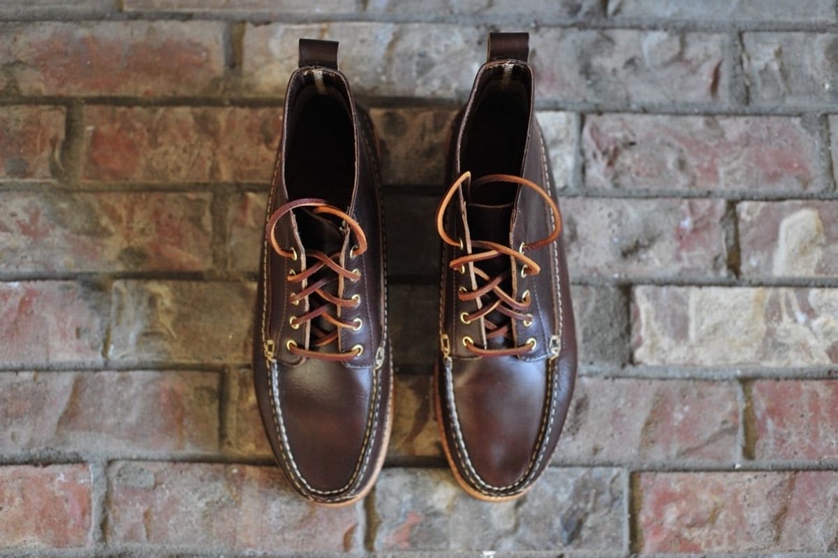 Photo by Shawn on October 4, 2023 of the Oak Street Bootmakers Camp Boot in Horween Brown Chromexcel.
