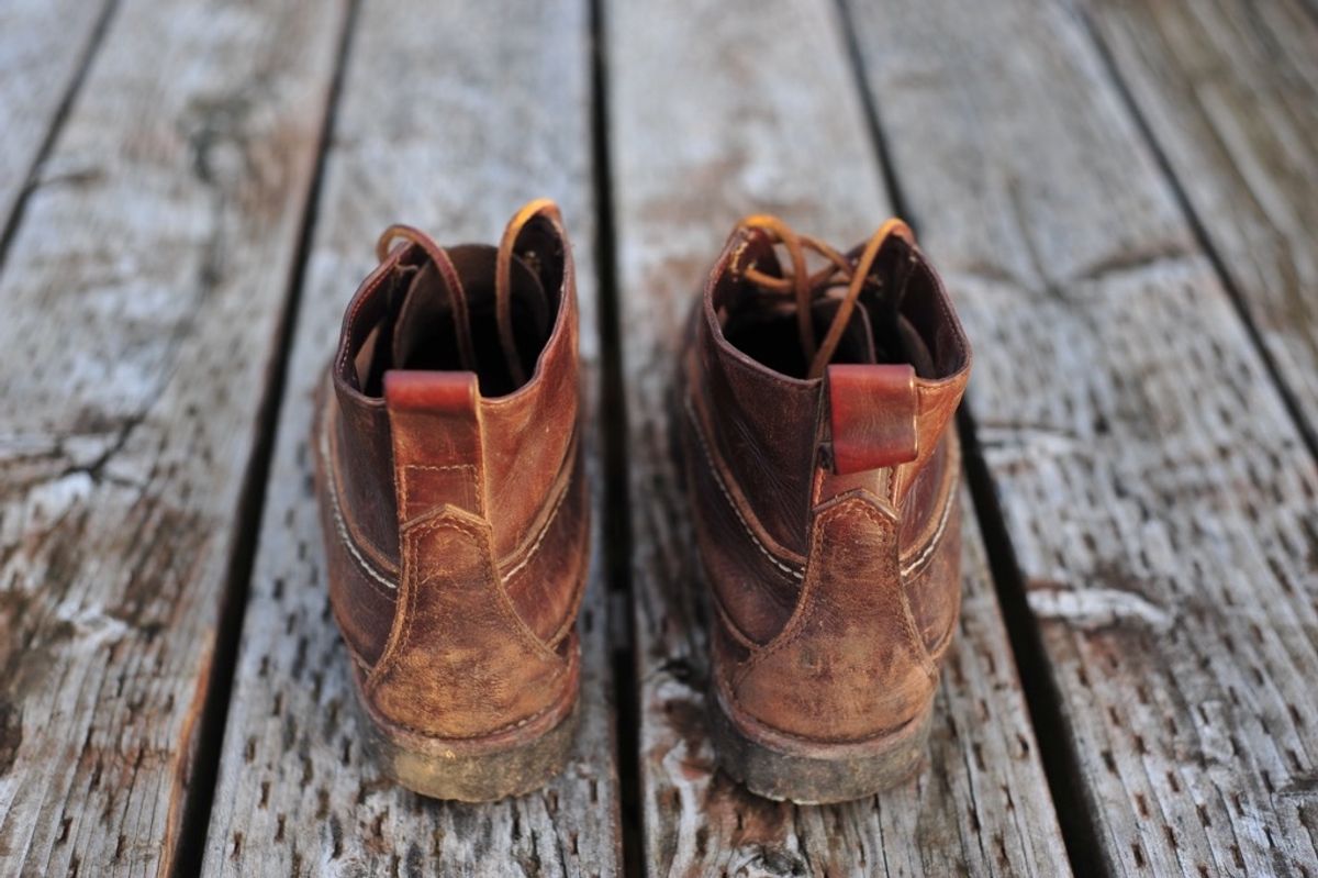 Photo by Shawn on December 4, 2023 of the Oak Street Bootmakers Camp Boot in Horween Brown Chromexcel.