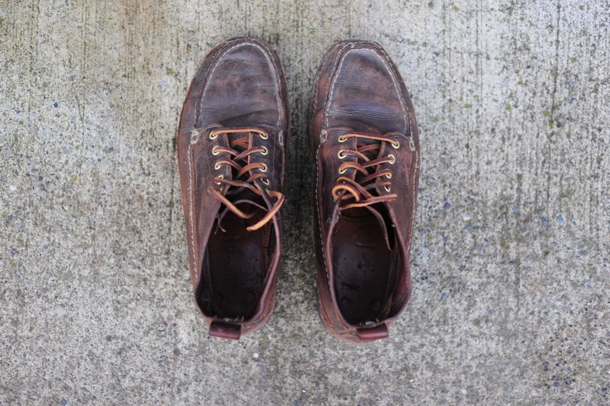 Photo by Shawn on January 5, 2024 of the Oak Street Bootmakers Camp Boot in Horween Brown Chromexcel.