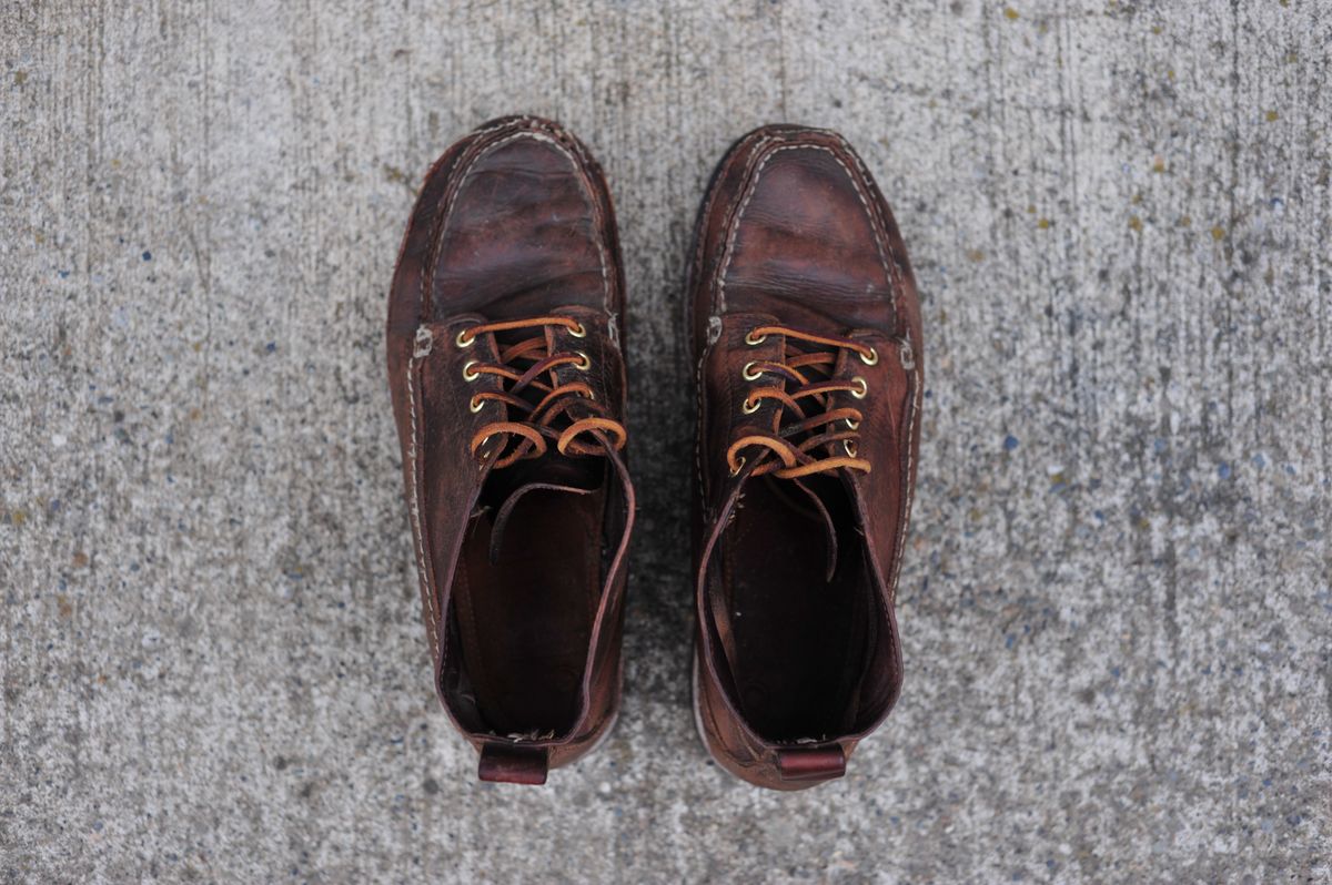 Photo by Shawn on April 6, 2024 of the Oak Street Bootmakers Camp Boot in Horween Brown Chromexcel.