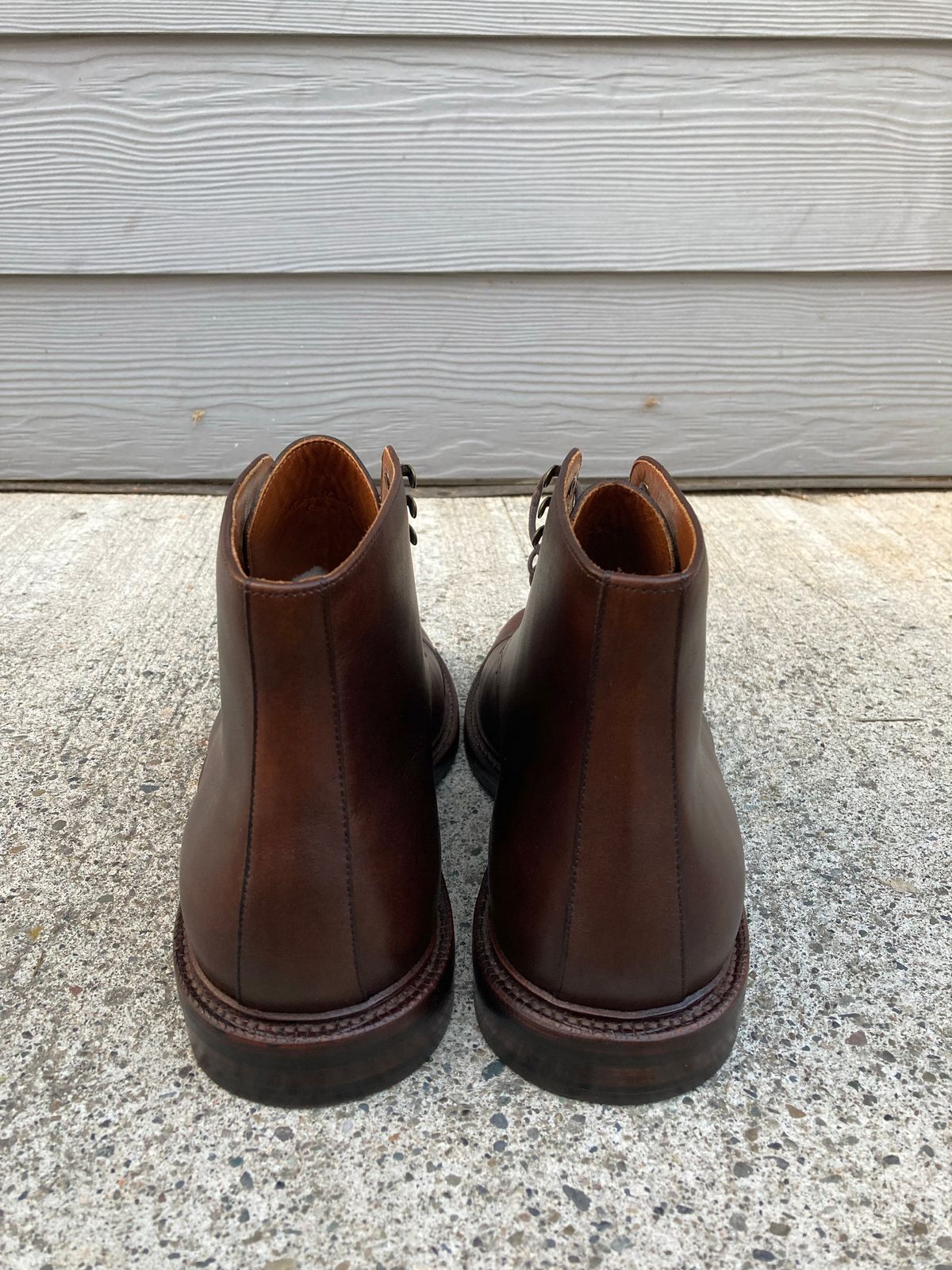 Photo by Shawn on October 2, 2022 of the Grant Stone Cap Toe Boot in D'Annonay Choco Rusticalf.